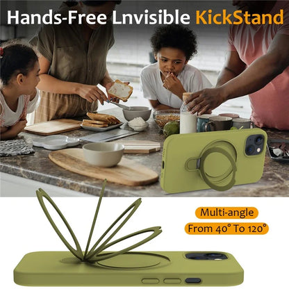 For iPhone 14 Plus Kickstand Case PC + Silicone Phone Cover Compatible with MagSafe