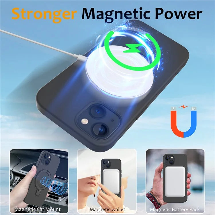 For iPhone 14 Magnetic Case Ring Holder Kickstand Cover Compatible with MagSafe Grey