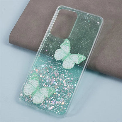 AW Series For Samsung Galaxy A13 4G TPU+PVC Case Sparkle Epoxy Butterfly Decor Protective Back Shell