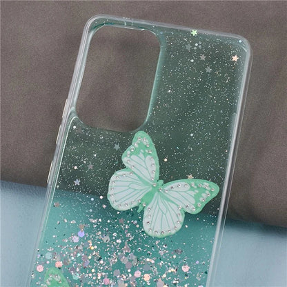 AW Series For Samsung Galaxy A13 4G TPU+PVC Case Sparkle Epoxy Butterfly Decor Protective Back Shell