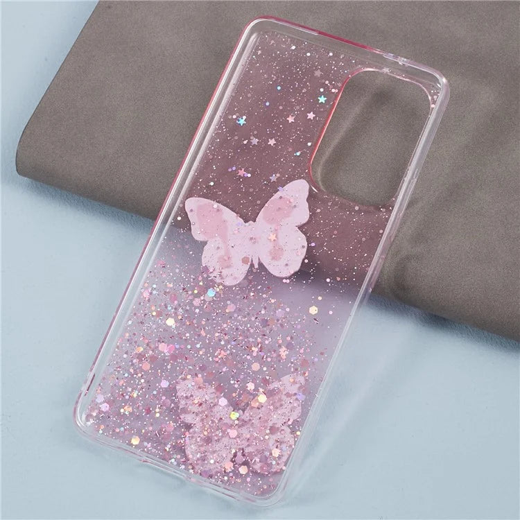 AW Series For Samsung Galaxy A13 4G TPU+PVC Case Sparkle Epoxy Butterfly Decor Protective Back Shell