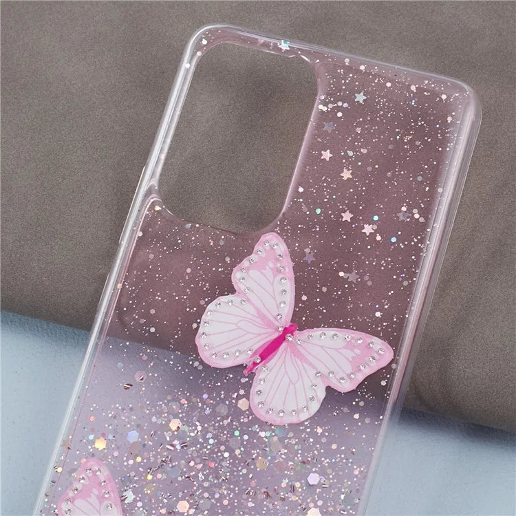 AW Series For Samsung Galaxy A13 4G TPU+PVC Case Sparkle Epoxy Butterfly Decor Protective Back Shell