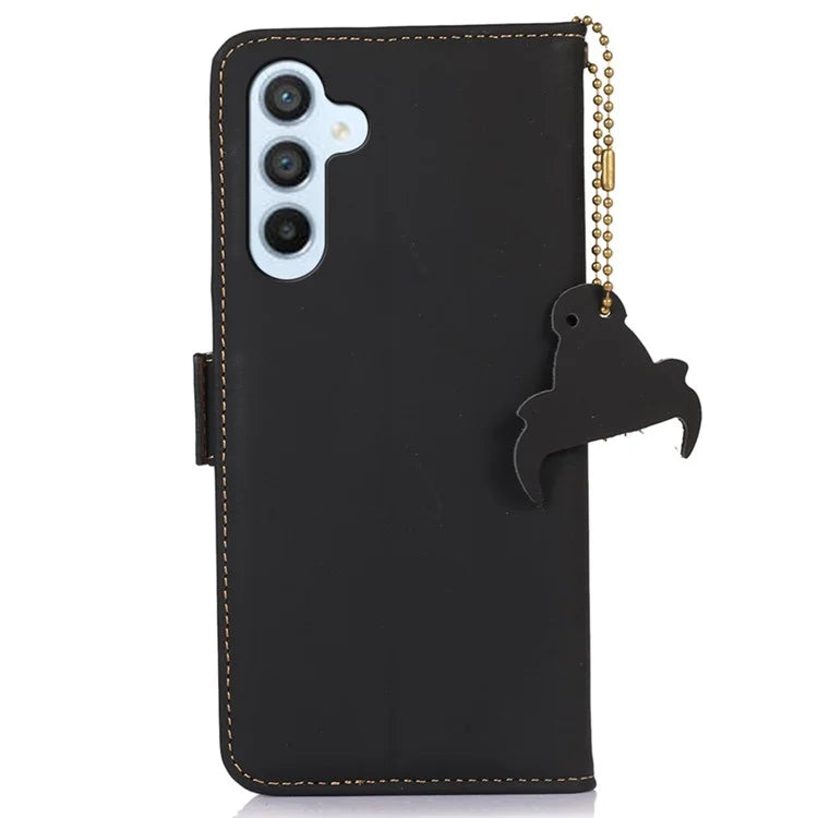 For Samsung Galaxy A35 5G RFID Blocking Case Genuine Cow Leather Stand Phone Cover