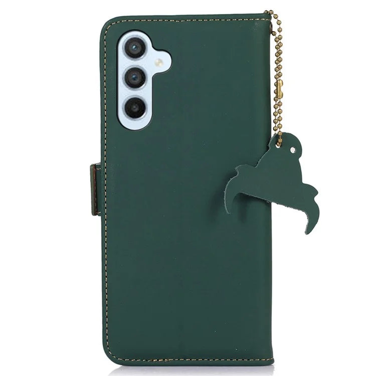 For Samsung Galaxy A35 5G RFID Blocking Case Genuine Cow Leather Stand Phone Cover