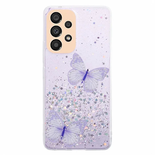AW Series For Samsung Galaxy A32 5G / M32 5G Cell Phone Case Butterfly Decor Sparkle Epoxy Cover with Big Rear Lens Hole