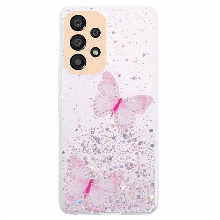 AW Series For Samsung Galaxy A32 5G / M32 5G Cell Phone Case Butterfly Decor Sparkle Epoxy Cover with Big Rear Lens Hole
