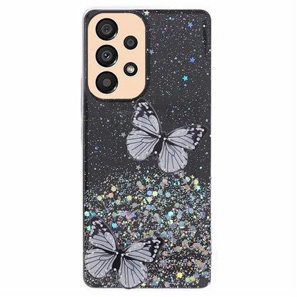 AW Series For Samsung Galaxy A32 5G / M32 5G Cell Phone Case Butterfly Decor Sparkle Epoxy Cover with Big Rear Lens Hole