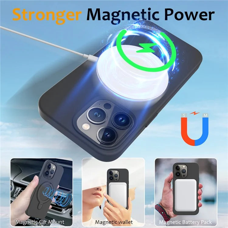 For iPhone 15 Pro Max Kickstand Phone Case Compatible with MagSafe Grey