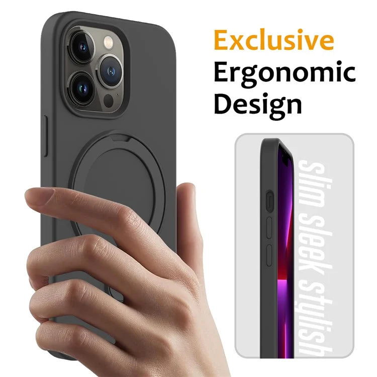 For iPhone 14 Pro Max Kickstand Case PC + Silicone Cover Compatible with MagSafe Grey