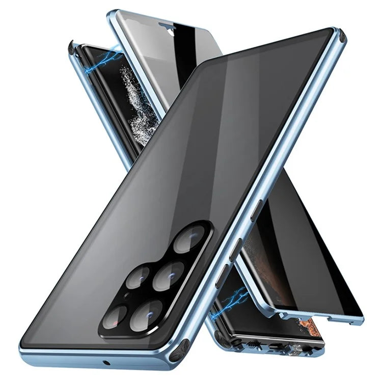 For Samsung Galaxy S24 Ultra Privacy Phone Case Tempered Glass+PC Magnetic Cover (No Fingerprint Unlock)