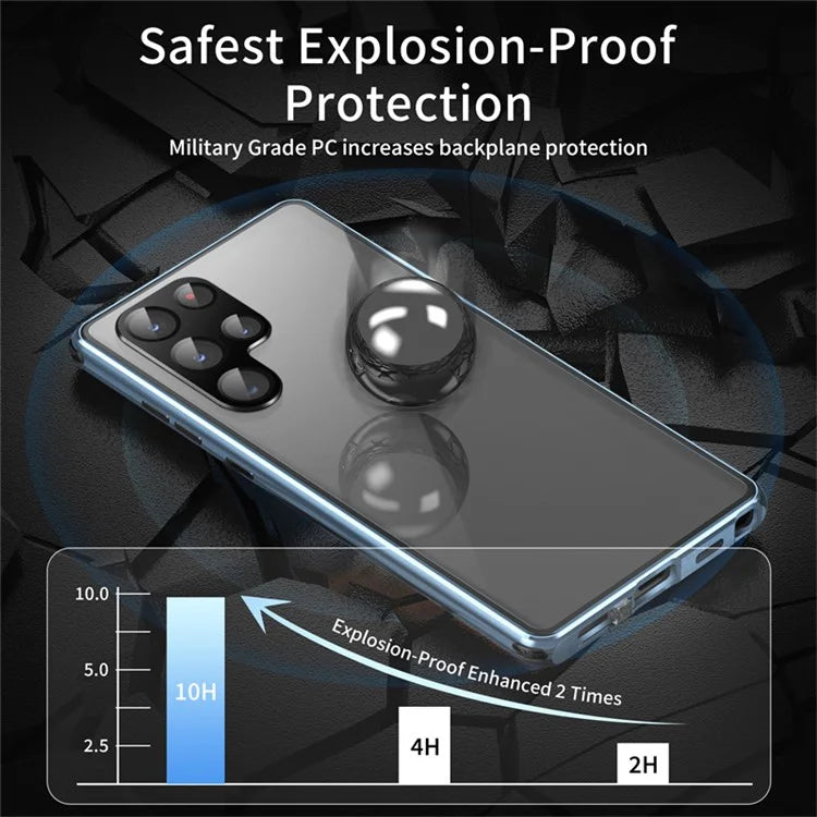 For Samsung Galaxy S24 Ultra Privacy Phone Case Tempered Glass+PC Magnetic Cover (No Fingerprint Unlock)