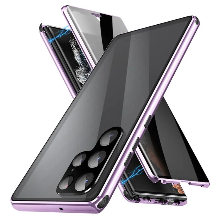 For Samsung Galaxy S24 Ultra Privacy Phone Case Tempered Glass+PC Magnetic Cover (No Fingerprint Unlock)