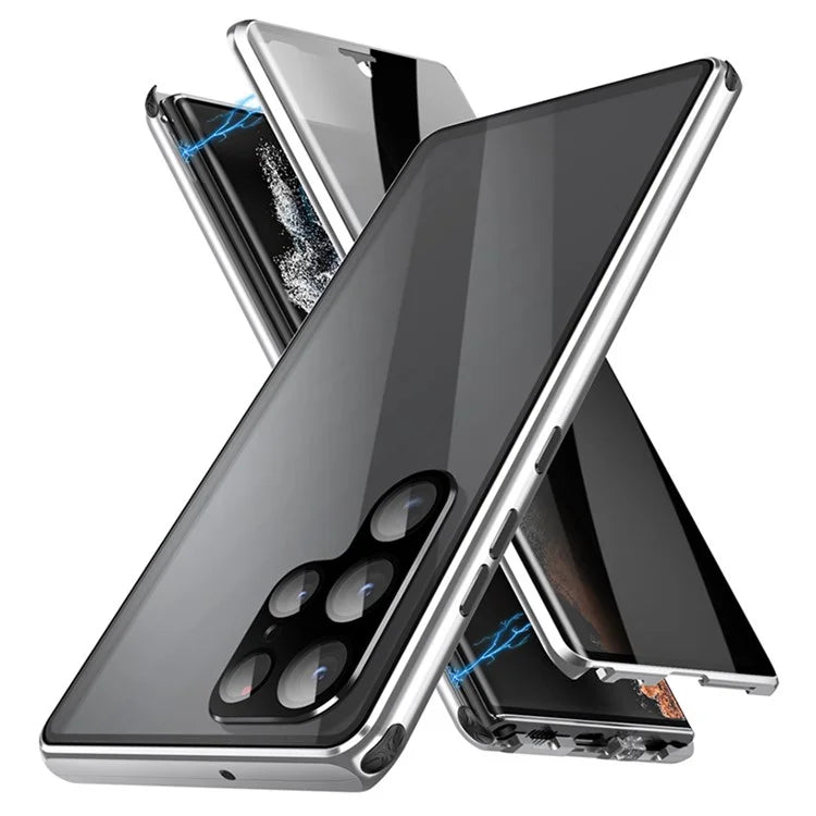 For Samsung Galaxy S24 Ultra Privacy Phone Case Tempered Glass+PC Magnetic Cover (No Fingerprint Unlock)