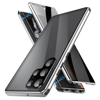 For Samsung Galaxy S24 Ultra Privacy Phone Case Tempered Glass+PC Magnetic Cover (No Fingerprint Unlock)
