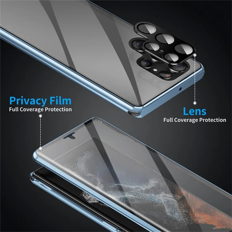 For Samsung Galaxy S24 Ultra Privacy Phone Case Tempered Glass+PC Magnetic Cover (No Fingerprint Unlock)