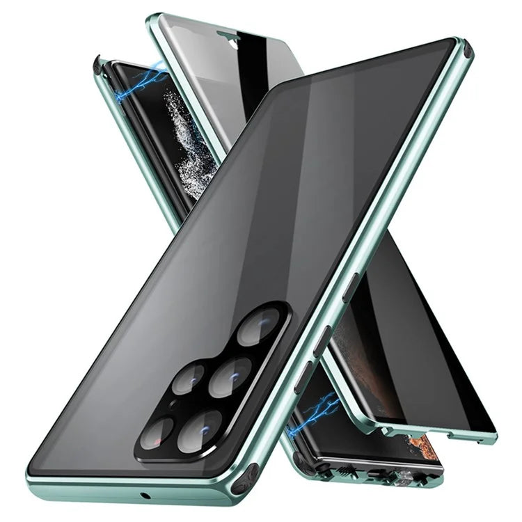 For Samsung Galaxy S24 Ultra Privacy Phone Case Tempered Glass+PC Magnetic Cover (No Fingerprint Unlock)