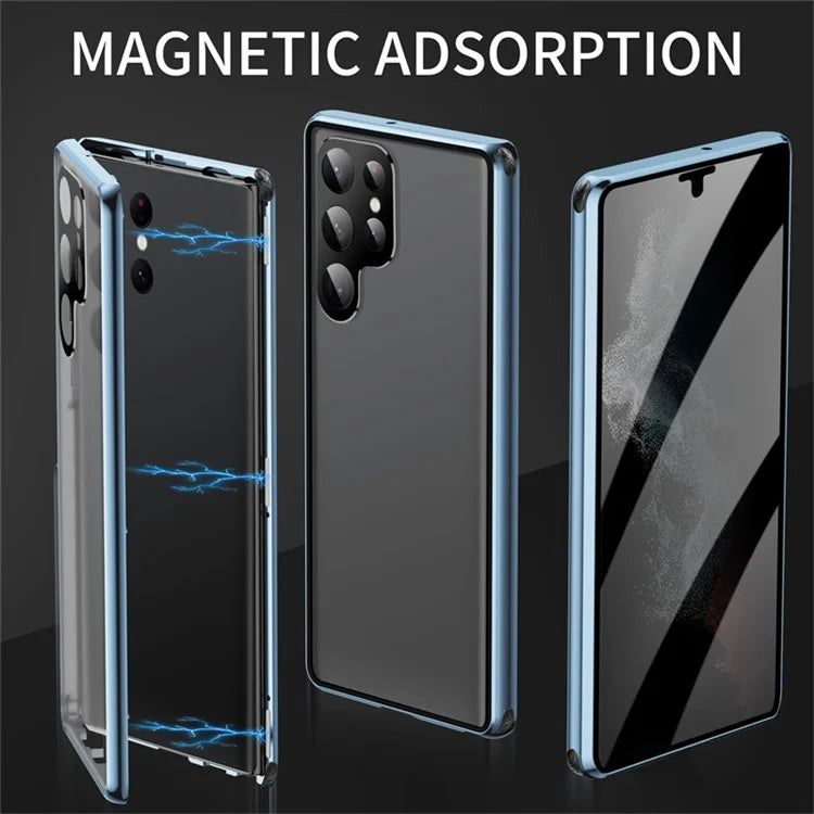 For Samsung Galaxy S24 Ultra Privacy Phone Case Tempered Glass+PC Magnetic Cover (No Fingerprint Unlock)