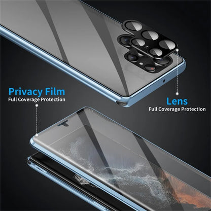 For Samsung Galaxy S24 Ultra Privacy Phone Case Tempered Glass+PC Magnetic Cover (No Fingerprint Unlock)