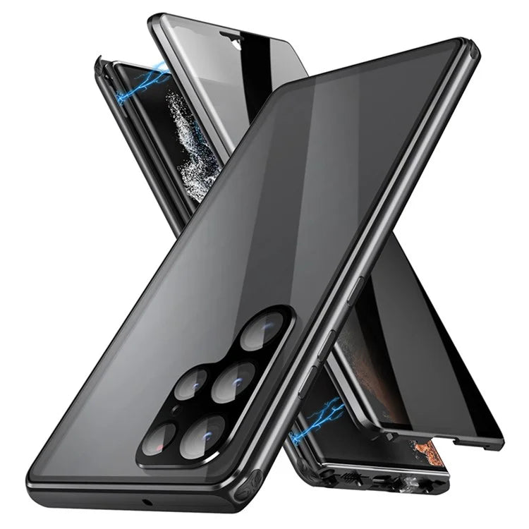 For Samsung Galaxy S24 Ultra Privacy Phone Case Tempered Glass+PC Magnetic Cover (No Fingerprint Unlock)