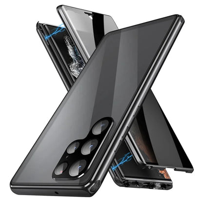 For Samsung Galaxy S24 Ultra Privacy Phone Case Tempered Glass+PC Magnetic Cover (No Fingerprint Unlock)