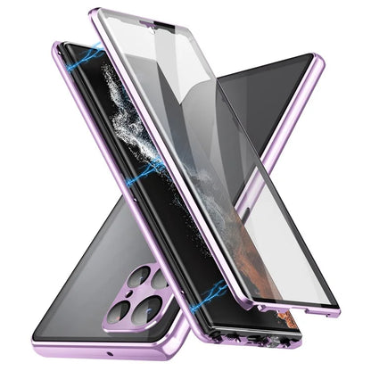 For Samsung Galaxy S24 Ultra Case Double Sides Tempered Glass Magnetic Metal Frame Cover