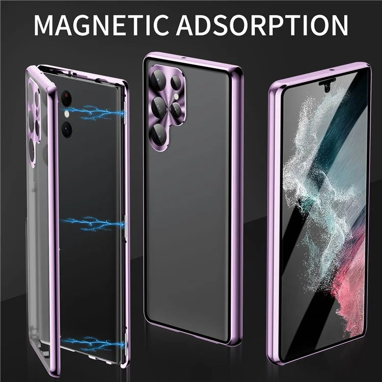 For Samsung Galaxy S24 Ultra Case Double Sides Tempered Glass Magnetic Metal Frame Cover