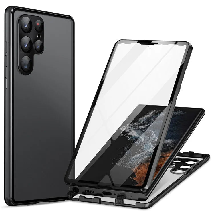 For Samsung Galaxy S24 Ultra Case Double Sides Tempered Glass Magnetic Metal Frame Cover
