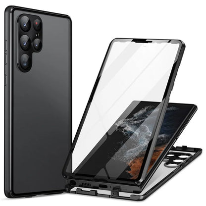 For Samsung Galaxy S24 Ultra Case Double Sides Tempered Glass Magnetic Metal Frame Cover