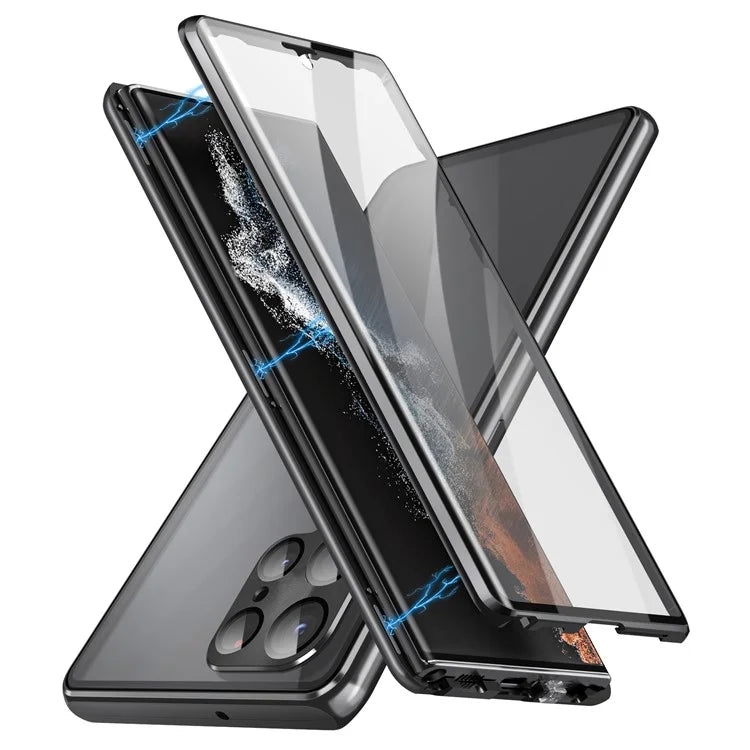 For Samsung Galaxy S24 Ultra Case Double Sides Tempered Glass Magnetic Metal Frame Cover