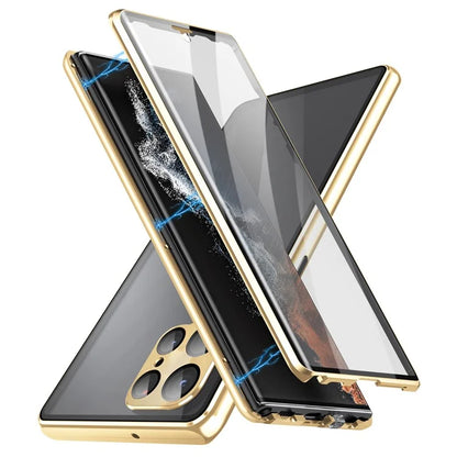 For Samsung Galaxy S24 Ultra Case Double Sides Tempered Glass Magnetic Metal Frame Cover