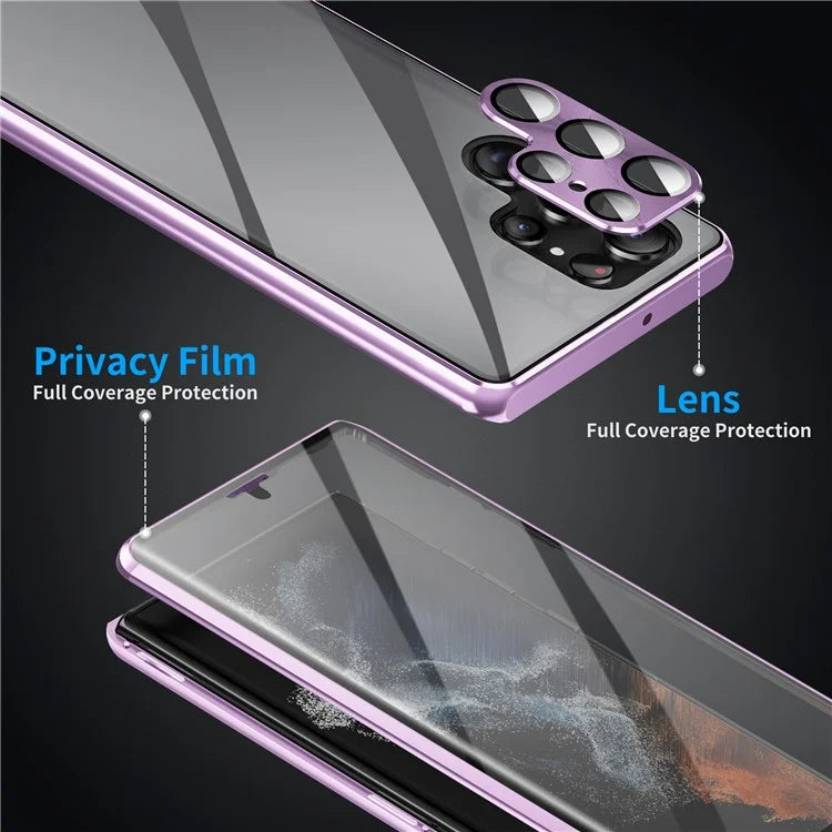 For Samsung Galaxy S24 Ultra Case Double Sides Tempered Glass Magnetic Metal Frame Cover