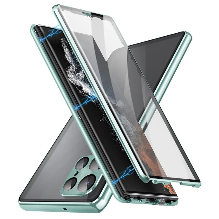 For Samsung Galaxy S24 Ultra Case Double Sides Tempered Glass Magnetic Metal Frame Cover