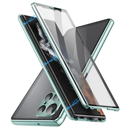 For Samsung Galaxy S24 Ultra Case Double Sides Tempered Glass Magnetic Metal Frame Cover