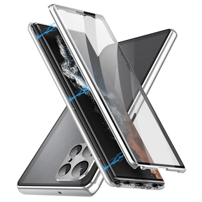 For Samsung Galaxy S24 Ultra Case Double Sides Tempered Glass Magnetic Metal Frame Cover