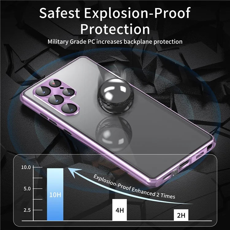 For Samsung Galaxy S24 Ultra Case Double Sides Tempered Glass Magnetic Metal Frame Cover
