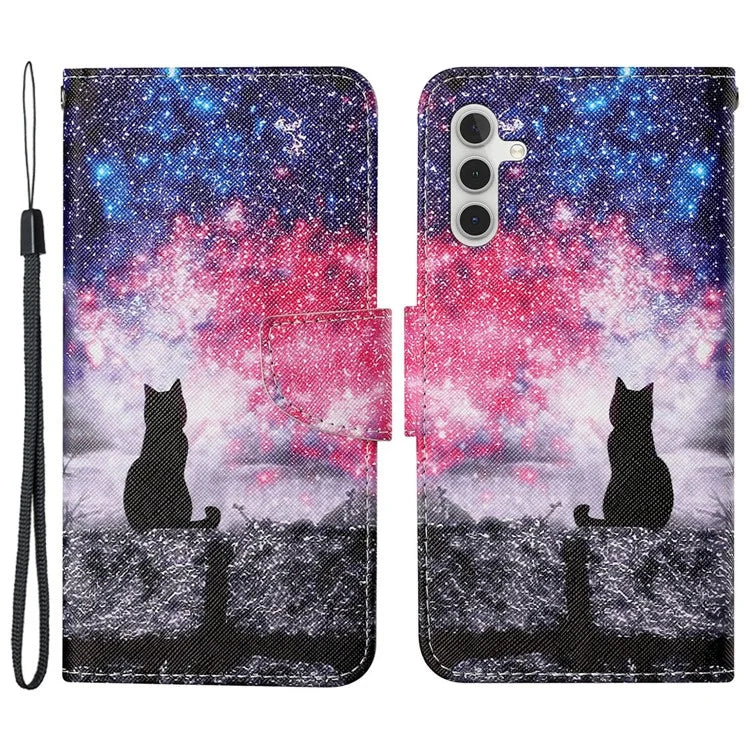 For Samsung Galaxy A15 5G Case PU Leather Pattern Printing Wallet Phone Cover with Strap