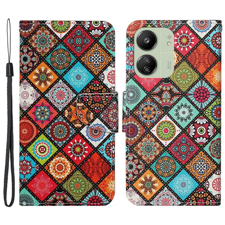 For Xiaomi Redmi 13C 4G / 5G / Poco C65 4G Leather Case Pattern Printing Phone Wallet Cover