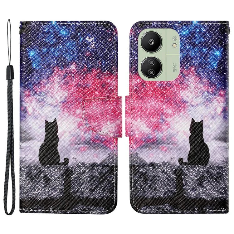 For Xiaomi Redmi 13C 4G / 5G / Poco C65 4G Leather Case Pattern Printing Phone Wallet Cover