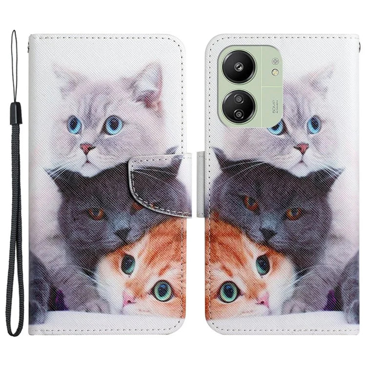 For Xiaomi Redmi 13C 4G / 5G / Poco C65 4G Leather Case Pattern Printing Phone Wallet Cover