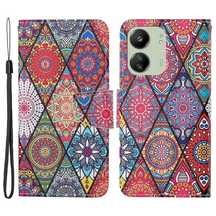For Xiaomi Redmi 13C 4G / 5G / Poco C65 4G Leather Case Pattern Printing Phone Wallet Cover