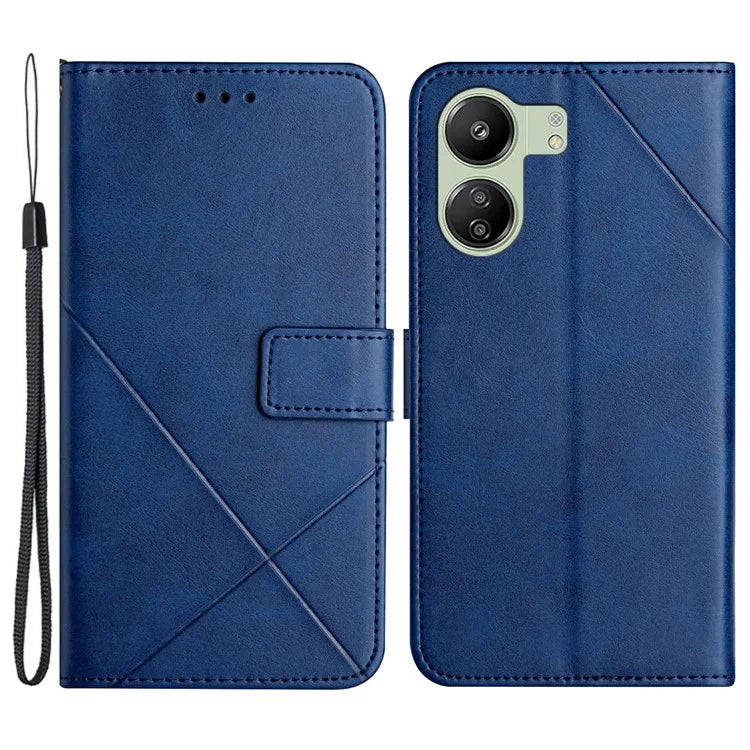 For Xiaomi Redmi 13C 4G / 5G / Poco C65 4G Case Lines Imprinted Leather Wallet Cover
