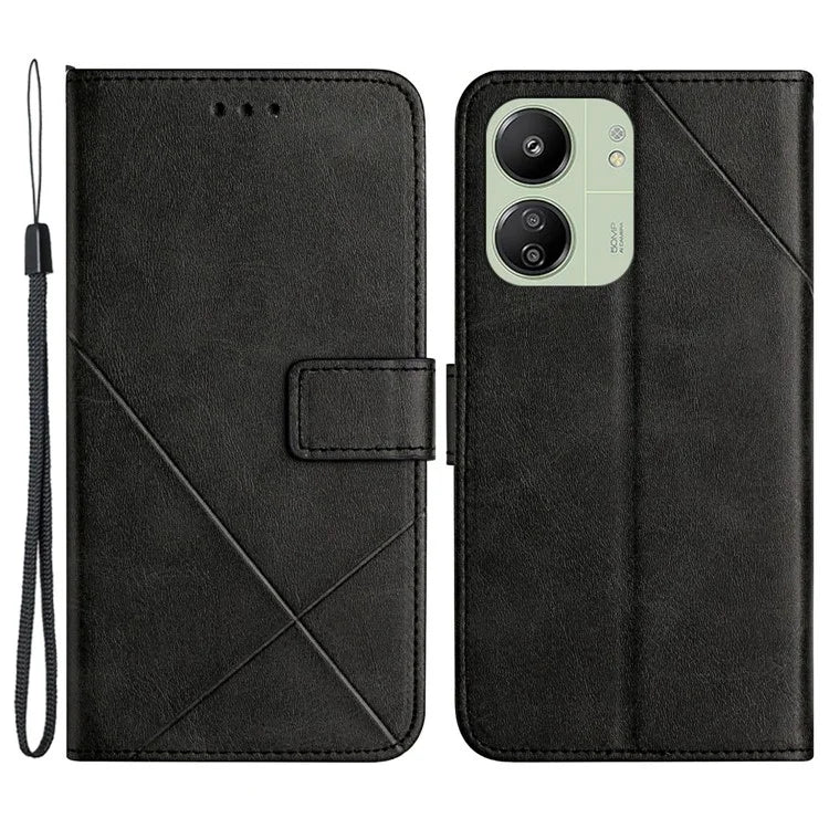 For Xiaomi Redmi 13C 4G / 5G / Poco C65 4G Case Lines Imprinted Leather Wallet Cover
