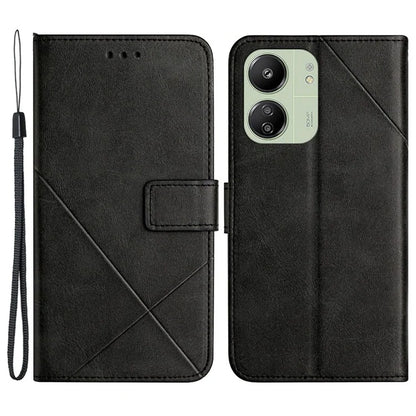 For Xiaomi Redmi 13C 4G / 5G / Poco C65 4G Case Lines Imprinted Leather Wallet Cover