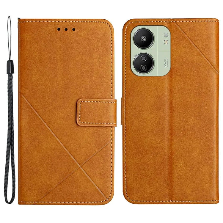 For Xiaomi Redmi 13C 4G / 5G / Poco C65 4G Case Lines Imprinted Leather Wallet Cover
