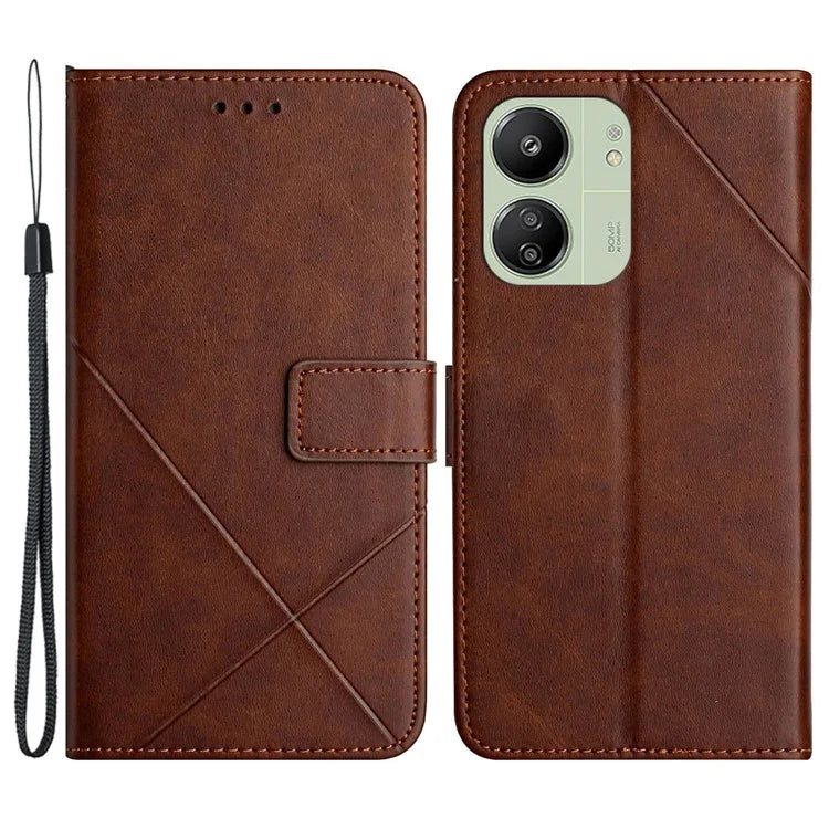 For Xiaomi Redmi 13C 4G / 5G / Poco C65 4G Case Lines Imprinted Leather Wallet Cover