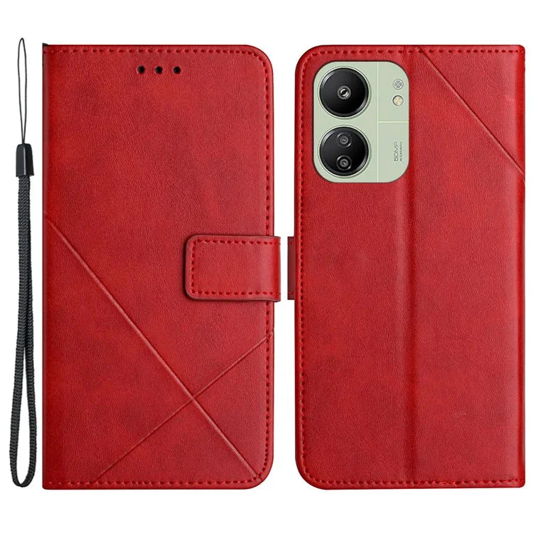 For Xiaomi Redmi 13C 4G / 5G / Poco C65 4G Case Lines Imprinted Leather Wallet Cover