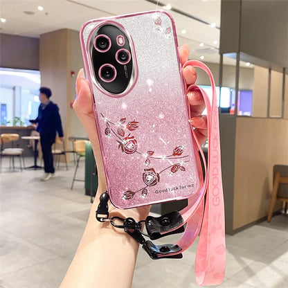 KADEM For Honor 100 Pro 5G Cover Flower Pattern Gradient TPU Cell Phone Case with Strap