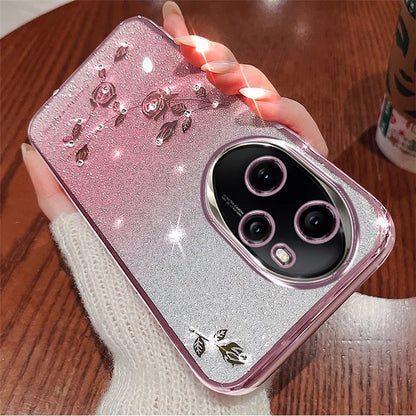 KADEM For Honor 100 Pro 5G Cover Flower Pattern Gradient TPU Cell Phone Case with Strap