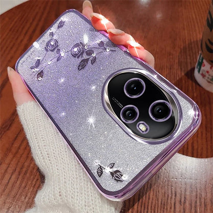 KADEM For Honor 100 Pro 5G Cover Flower Pattern Gradient TPU Cell Phone Case with Strap