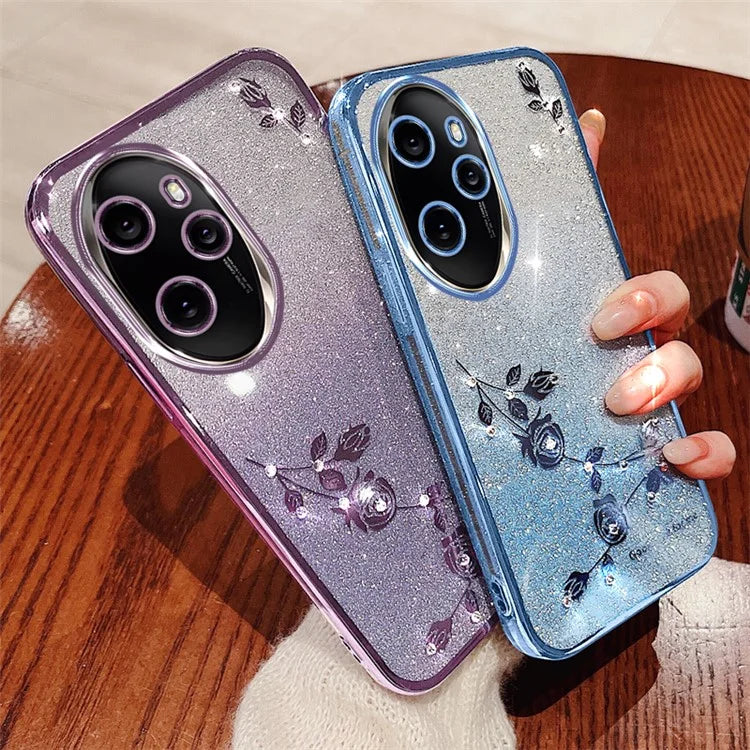 KADEM For Honor 100 Pro 5G Cover Flower Pattern Gradient TPU Cell Phone Case with Strap